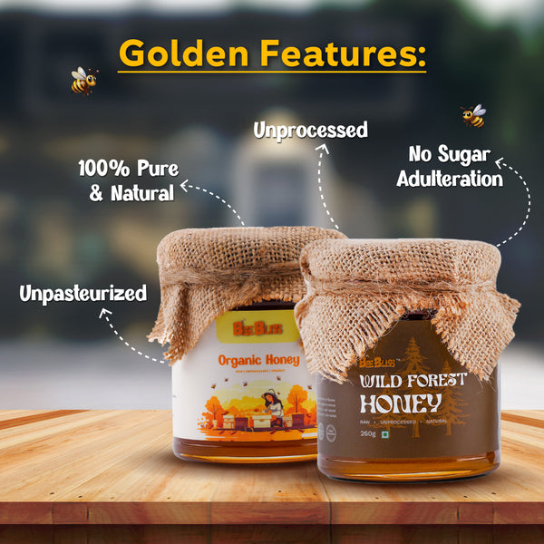 Wild Forest Honey + Organic Honey 260 GM + 260 GM (Pack of 2)