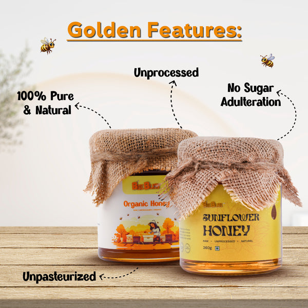 Sunflower Honey + Organic Honey 260 GM + 260 GM (Pack of 2)
